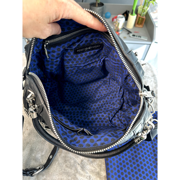 Rebecca Minkoff Cupid Black Leather Silver Hardware Satchel Handbag Crossbody - Picture 6 of 10